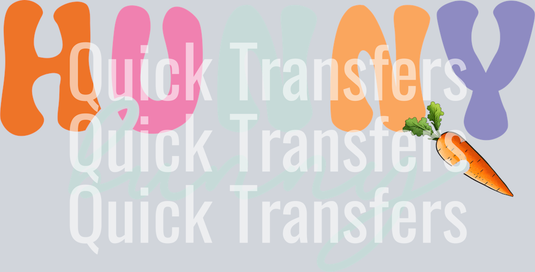 The Adorable Groovy Pastel Hunny Carrot Easter DTF Transfer by Quick Transfers features colorful