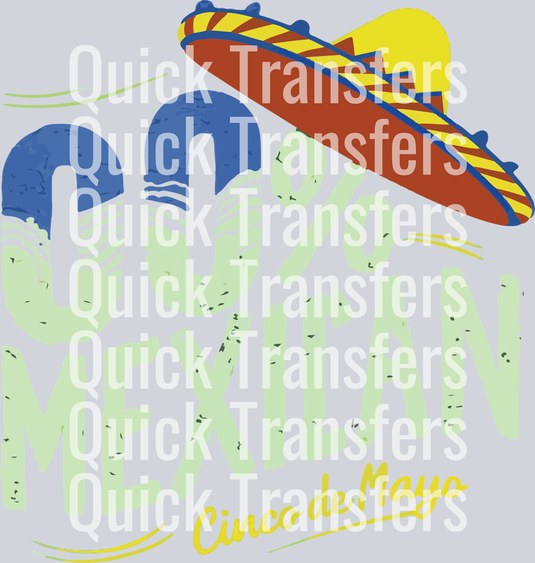 The Bold Festive Cinco De Mayo Sombrero Sunburst Transfer by Quick Transfers features a vibrant sombrero, sun, and “MEXICO” design—ideal for custom apparel or as a standout DTF transfer for your festive projects.