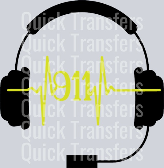The Dispatcher 911 EKG Headphones Vibrant Graphic Transfer by Quick Transfers features headphones with a mic,
