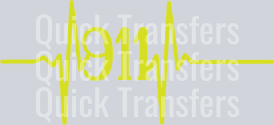 The Premium Dispatcher 911 EKG Heartbeat Graphic Transfer by Quick Transfers features a yellow ECG line forming