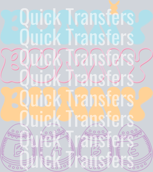 The image shows “Quick Transfers” in bold white text over pastel bones and Easter eggs with