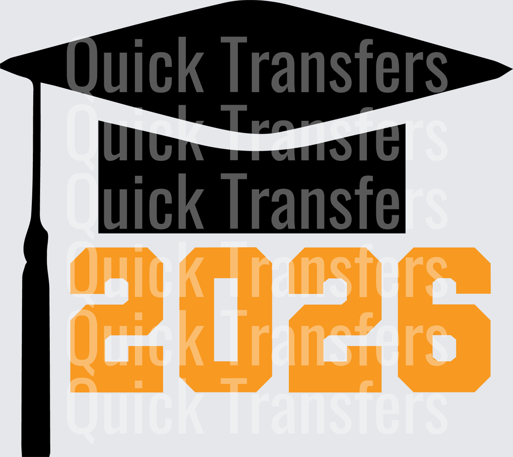 Class of 2026 Graduation Cap Orange Numbers DTF Transfer – Quick Transfers