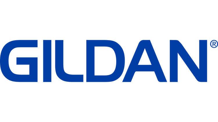 The image shows the Gildan logo in bold blue capital letters on a transparent background.