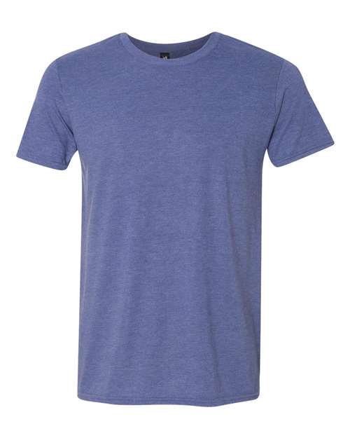 Load image into Gallery viewer, The Gildan Softstyle® Triblend T-Shirt is a plain, short-sleeved blue top with a round neckline. Displayed on a white background, it features an ultra-soft hand fabric that adds subtle texture.
