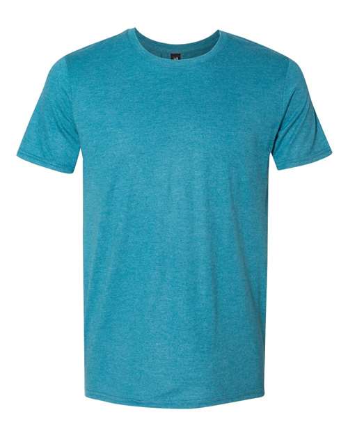 A turquoise, short-sleeved Gildan - Softstyle® Triblend T-Shirt on a white background, featuring a soft fabric with moisture-management properties and a simple round neckline.