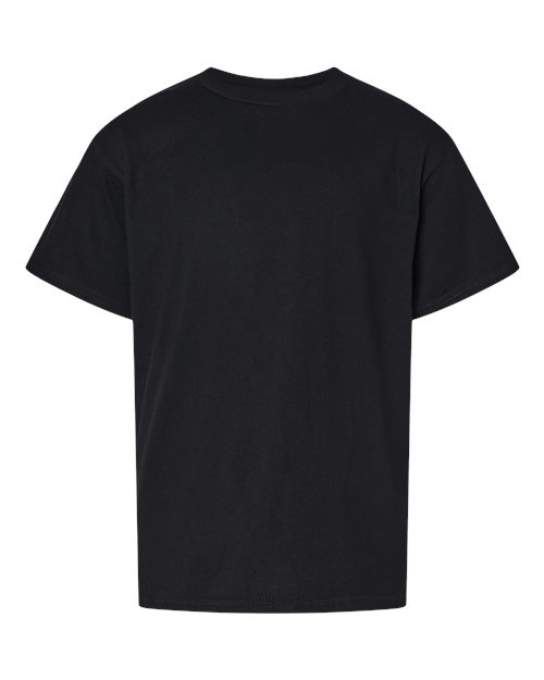 Load image into Gallery viewer, The Gildan - Softstyle® Youth CVC T-Shirt from Gildan, made of ring-spun cotton, is shown against a white background. It has short sleeves and a round neckline without any visible designs or logos.
