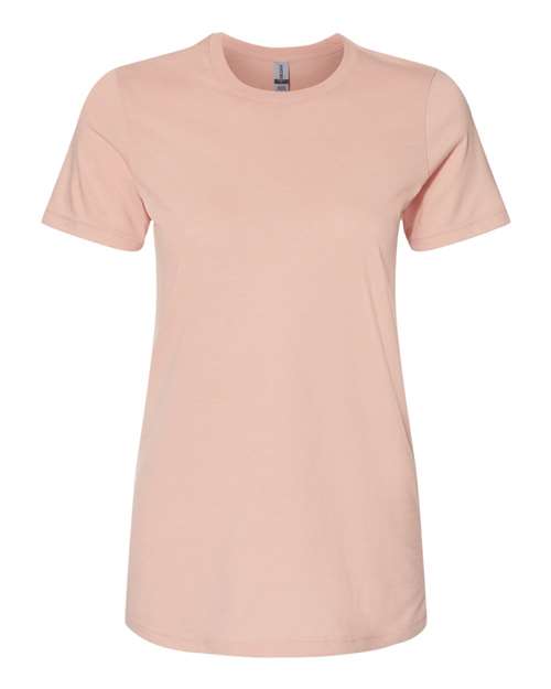 Load image into Gallery viewer, The Gildan Softstyle® Women&#39;s CVC T-Shirt in light pink, showcased on a white background, features sustainable manufacturing and OEKO-TEX certification for comfort and eco-friendly wear.
