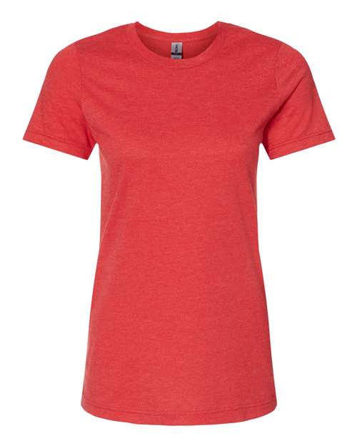 Load image into Gallery viewer, The Gildan Softstyle® Women&#39;s CVC T-Shirt, a fitted plain red short-sleeved top crafted from soft ring-spun cotton, is showcased against a white backdrop. It features a classic crew neckline and simple design.
