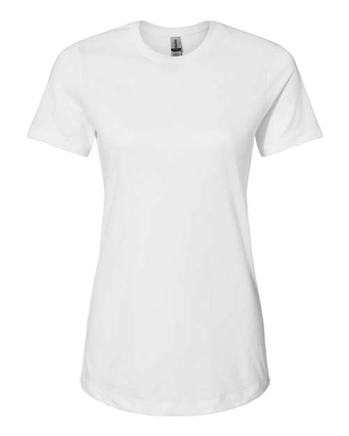 Load image into Gallery viewer, The Gildan Softstyle® Women&#39;s CVC T-Shirt is a fitted, plain white, short-sleeved crew neck made from soft fabric. OEKO-TEX certified, it offers comfort for casual wear and supports sustainable manufacturing. Displayed against a white background.
