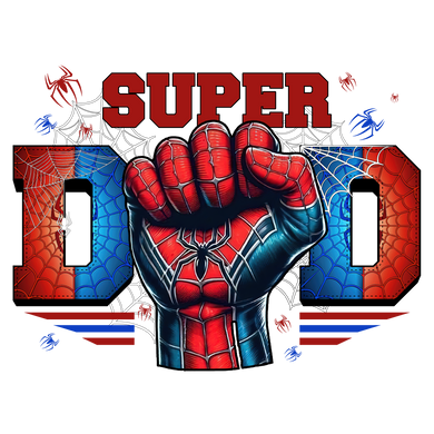 The Super Dad - Spiderman by Quick Transfers features a raised fist in a Spider-Man glove between 