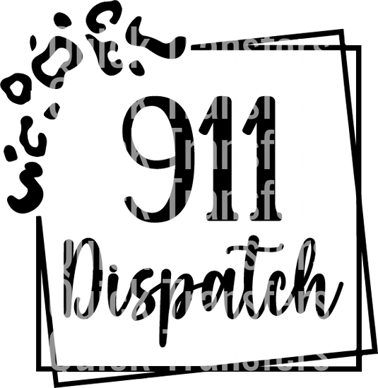 The "Ready to Press Transfer - Dispatcher 911 Box" by Quick Transfers features an abstract black and white design with overlapping, angled text reading "Quick Transfers" and "01," capturing the dynamic precision of DTF Transfers for custom apparel.