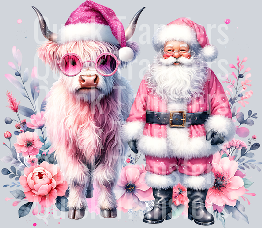 HIGHLAND COW WITH SANTA PINK THEMED