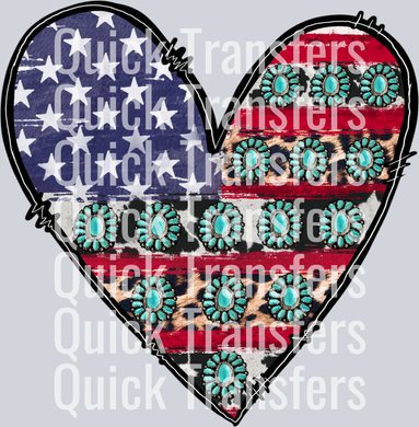 American Heart PNG, Cowhide, Western PNG, American Flag Png File, 4th Of July Png, Gemstone Turquoise, Sublimation Design, Digital Download.png