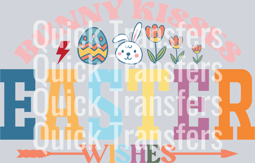 Premium Adorable Bunny Kisses Easter Wishes DTF Transfer by Quick Transfers features colorful 