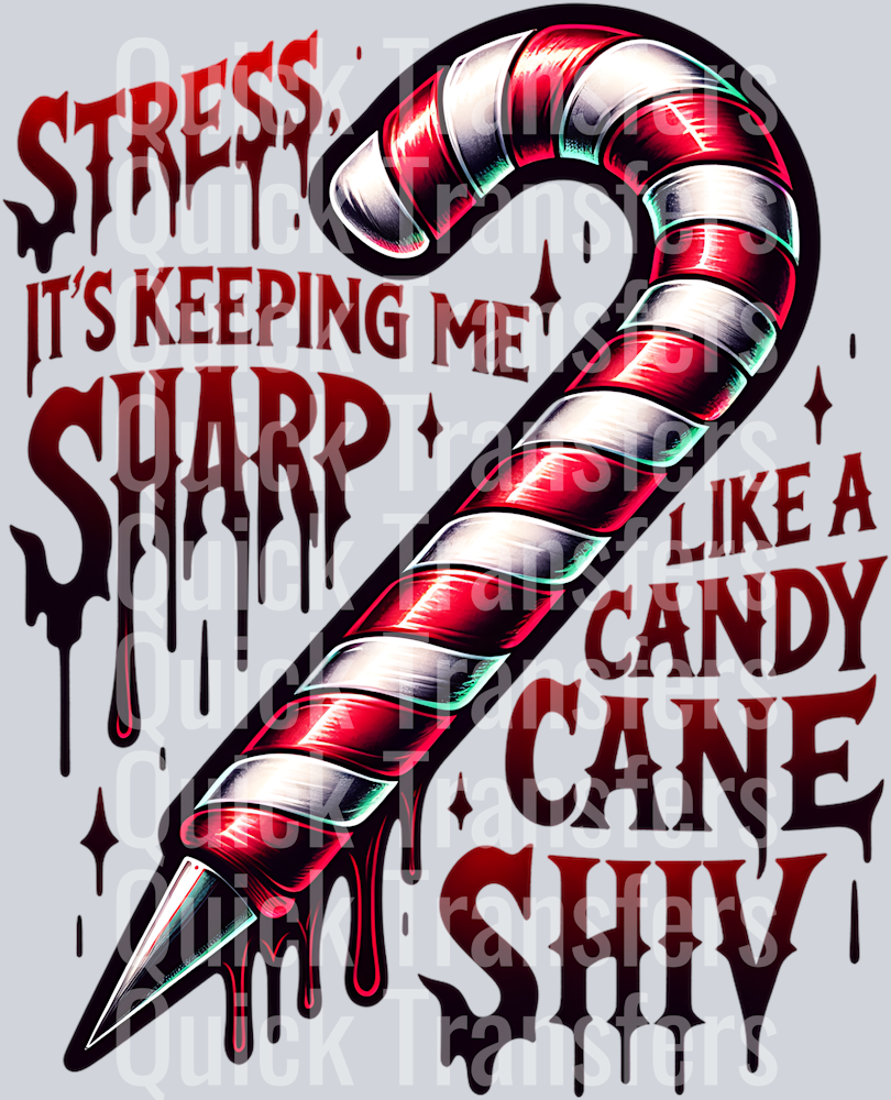 Bold Dripping Candy Cane Shiv Stress Sharp Holiday Transfer – Quick ...