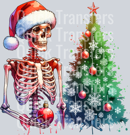 SKELETON WITH CHRISTMAS TREE CLIPART