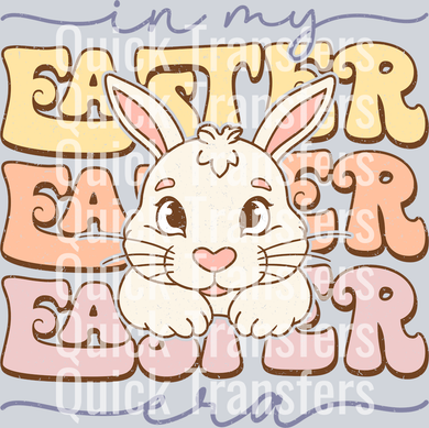 The Adorable Pastel Easter Bunny Retro Graphic Transfer by Quick Transfers is perfect for festive Ready To Press DTF projects or custom Easter Bunny transfers!.