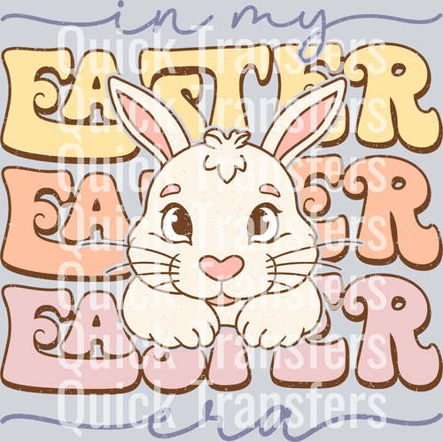 The Adorable Pastel Easter Bunny Retro Graphic Transfer by Quick Transfers is perfect for festive Ready To Press DTF projects or custom Easter Bunny transfers!.