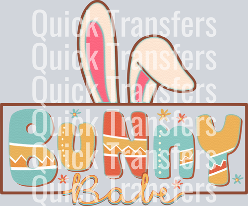 The Quick Transfers Adorable Pastel Bunny Babe Ears DTF Print Transfer features colorful 