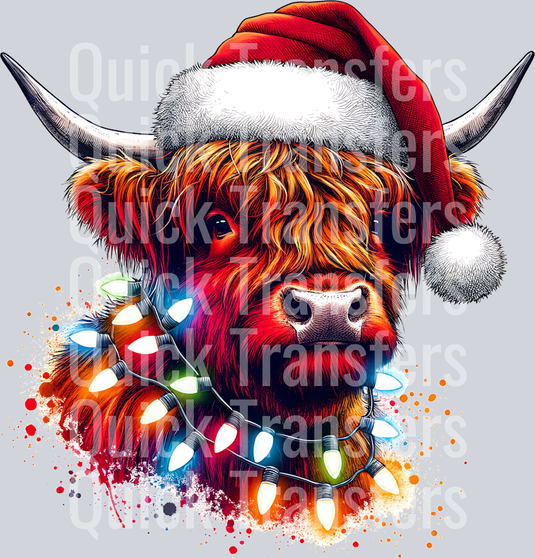 HIGHLAND COW IN SANTA HAT CLIPART