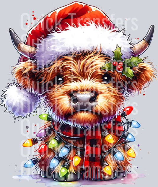 HIGHLAND COW SANTA HAT CUTE CLIPART