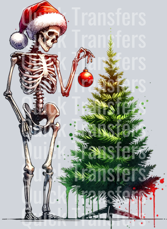 SKELETON DECORATING CHRISTMAS TREE CLIPART