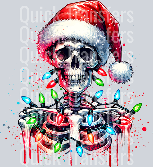 SKELETON WRAPPED IN CHRISTMAS LIGHTS CLIPART