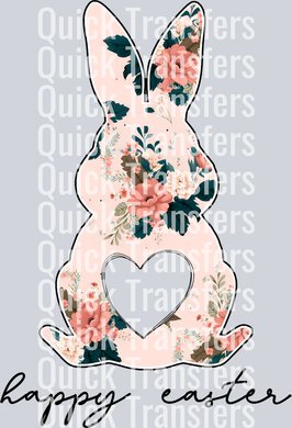 The Elegant Cherry Blossom Easter Bunny Heart Cutout Transfer by Quick Transfers features a floral bunny with a heart cutout and 