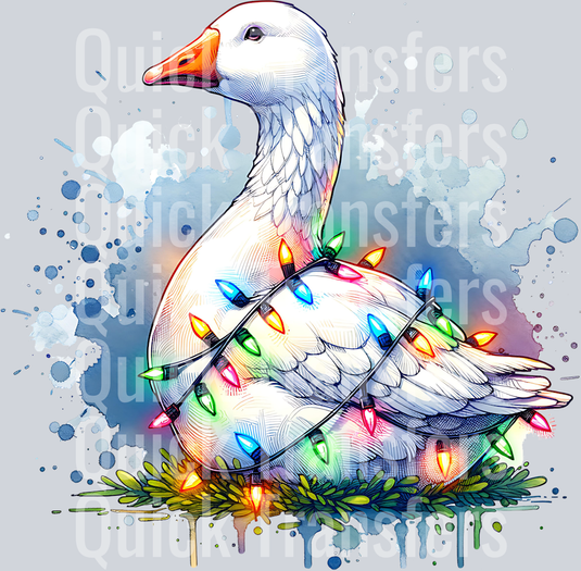 GOOSE WRAPPED IN CHRISTMAS LIGHTS CLIPART