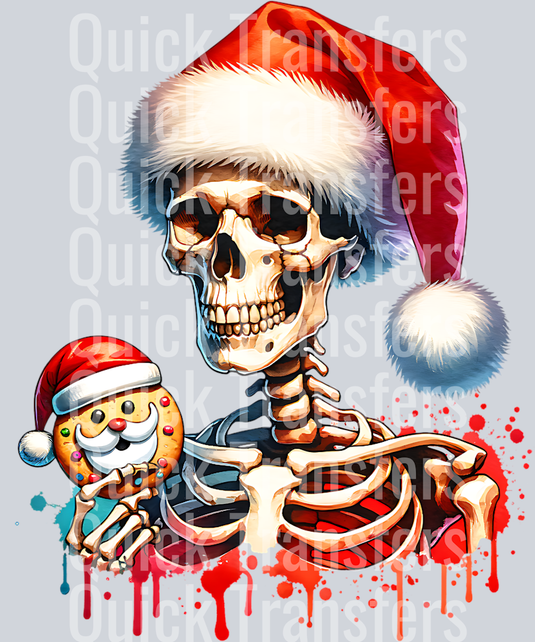SKELETON HOLDING SANTA SUGAR COOKIE CLIPART