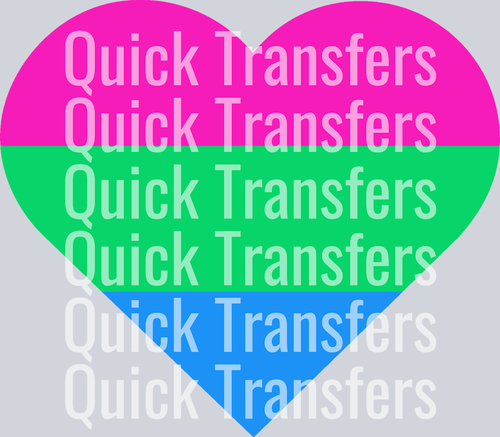 A heart split into pink, green, and blue bands with 
