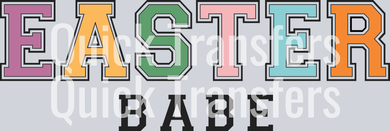The Vibrant Varsity Easter Babe Pastel Letters DTF Transfer by Quick Transfers showcases 
