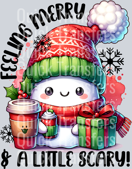 FEELING MERRY AND A LITTLE SCARY GHOST WITH COFFEE PNG