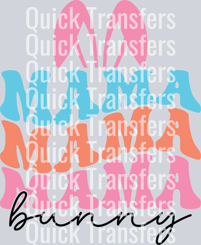 Add a fun touch to your spring crafts with the Charming Mama Bunny Pastel Ears Spring Craft Transfer by Quick Transfers, featuring bold pastel text and pink and blue bunny ears—ready to press for easy DTF application!.