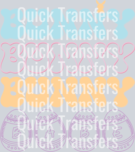 The image shows “Quick Transfers” in bold white text over pastel bones and Easter eggs with 