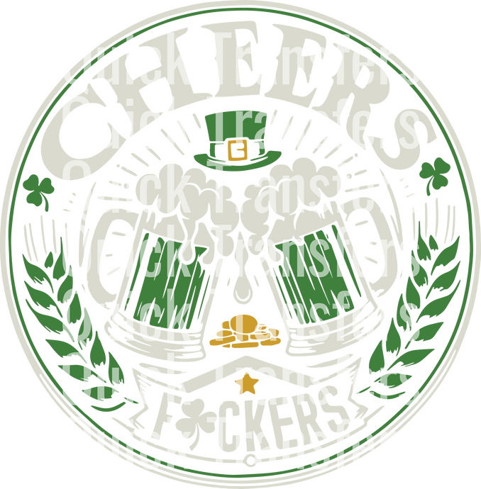 The Quick Transfers design features two green mugs styled as leprechauns with hats and belt buckles overlaid with the text 