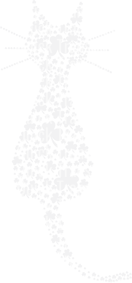 The image shows the brand name "Quick Transfers" in repeating white text on a black background. Scattered dots create a dynamic, fragmented effect across the design of Lucky Cat Design for St Patricks Day - Ready To Press DTF Transfer.