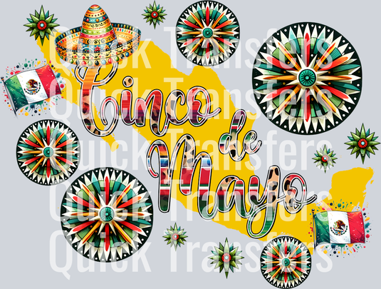 The Bold Vibrant Cinco De Mayo Mexican Sombrero DTF Transfer by Quick Transfers features festive 