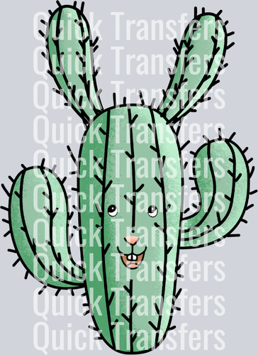 Add a playful touch to your gear with the Quick Transfers Premium Chibi Bunny Cactus Western Easter Transfer, featuring a cheerful cactus with bunny-ear arms—ideal for custom apparel or as a Ready To Press DTF transfer.