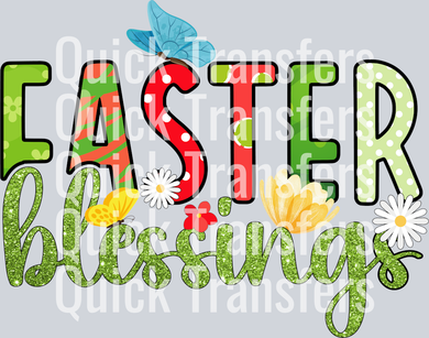The Vibrant Easter Blessings Floral Glitter DTF Transfer by Quick Transfers features 