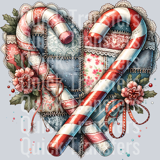 PATCHWORK CANDY CANE HEART CLIPART