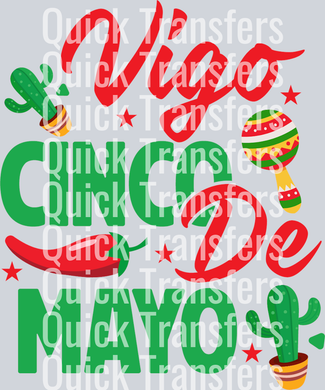 Celebrate with the Viva Cinco De Mayo Cactus Maracas Fiesta Vibrant Transfer by Quick Transfers—featuring bold red and green 
