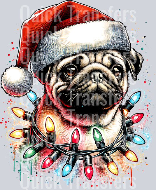 PUG IN SANTA HAT
