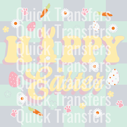 The Delightful Retro Happy Easter Pastel Checkered Transfer by Quick Transfers features pastel 