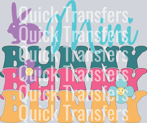 The Charming Retro Mini Bunny Kids Apparel DTF Transfer by Quick Transfers features pastel 