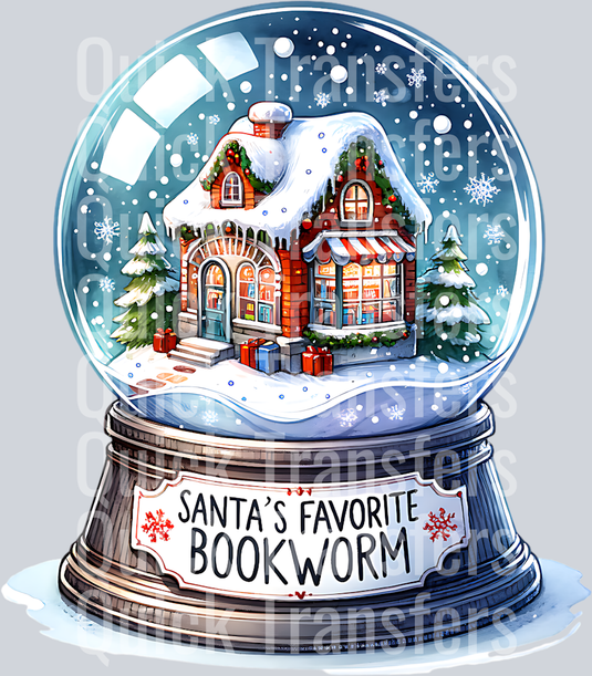 SANTAS FAVORITE BOOKWORM COTTAGE SNOW GLOBE PNG 3.33.23 PM