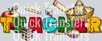 The Colorful Teacher Apple Pencil Books Sombrero Transfer by Quick Transfers features 