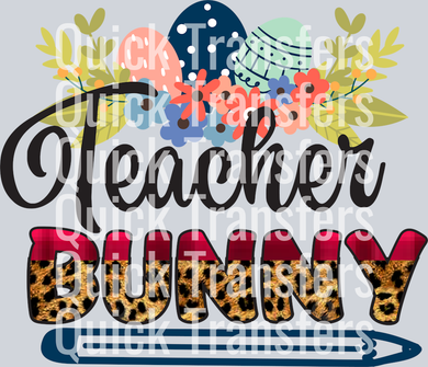 The Charming Teacher Bunny Leopard Plaid Floral Eggs Transfer by Quick Transfers features 