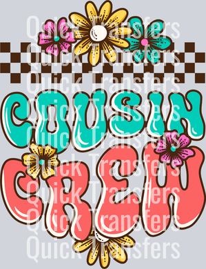 The Vibrant Retro Cousin Crew Floral Checkerboard Transfer by Quick Transfers features 